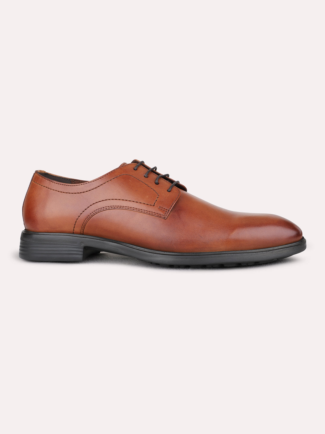 Mens Tan Formal Solid Round Toe Derby Shoes