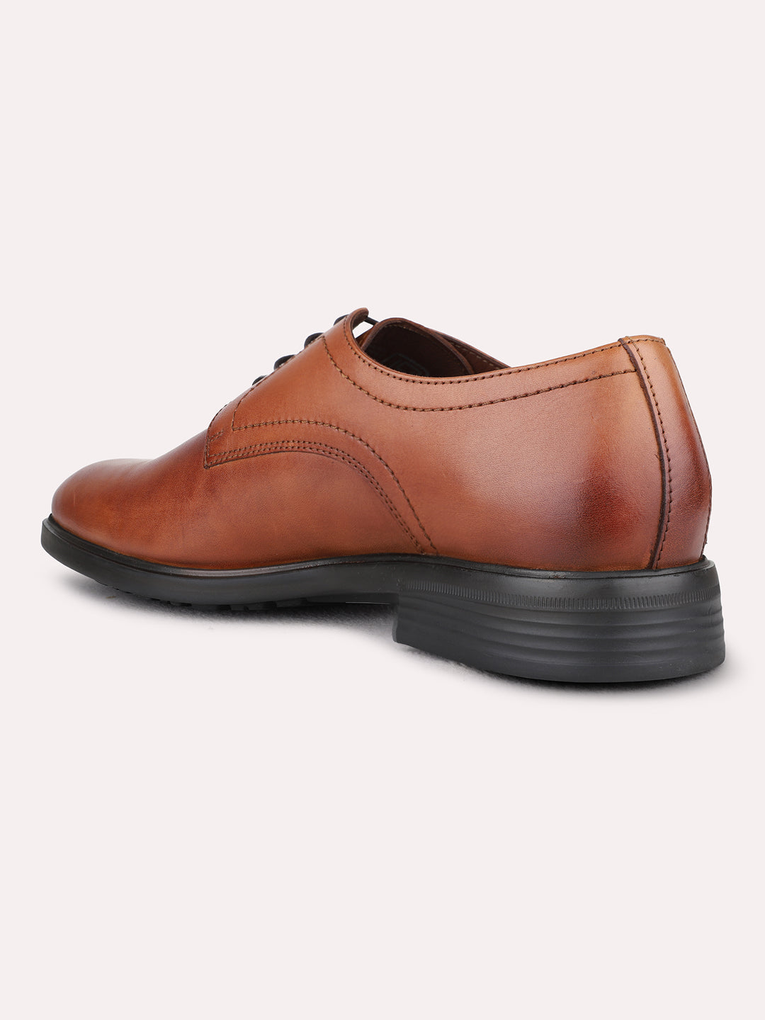 Mens Tan Formal Solid Round Toe Derby Shoes