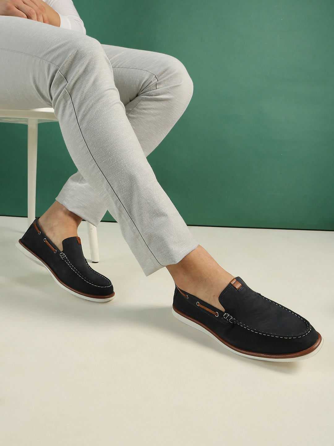 Mens Blue Party Wear Solid Round Toe Loafer Shoes