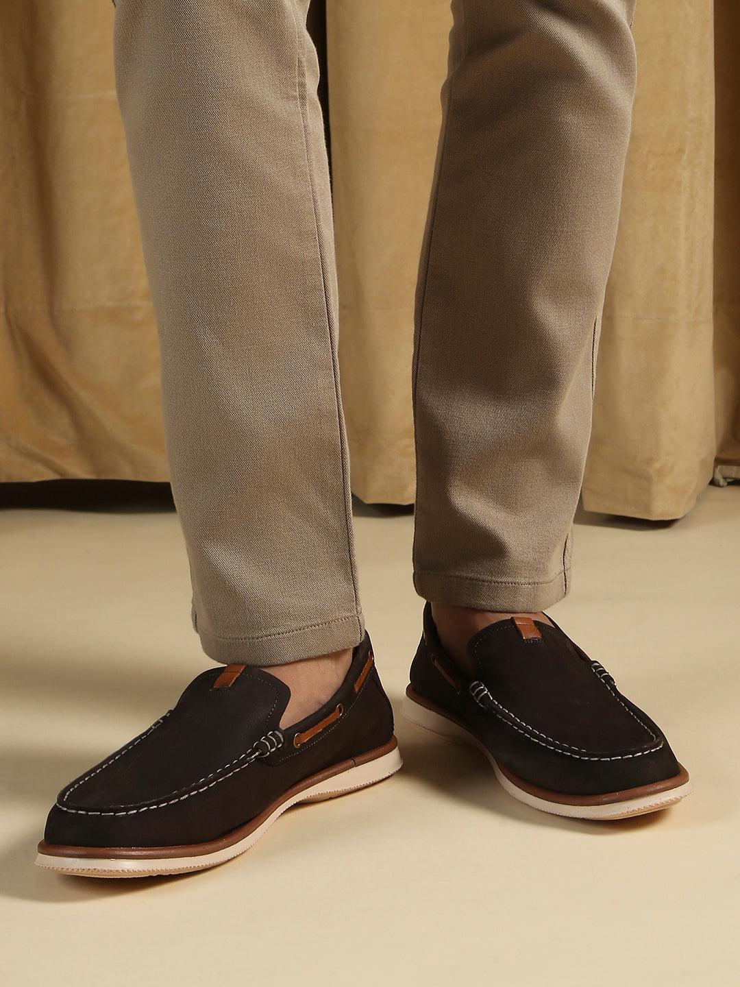 Mens Brown Party Wear Solid Round Toe Loafer Shoes