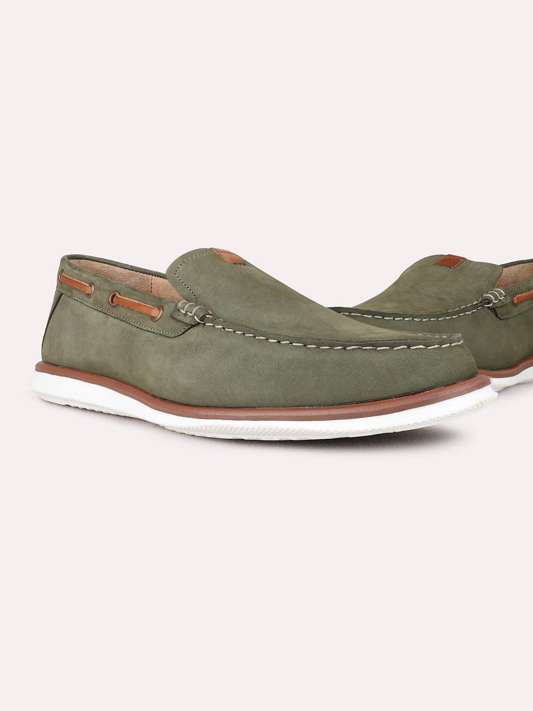 Mens Olive Party Wear Solid Round Toe Loafer Shoes