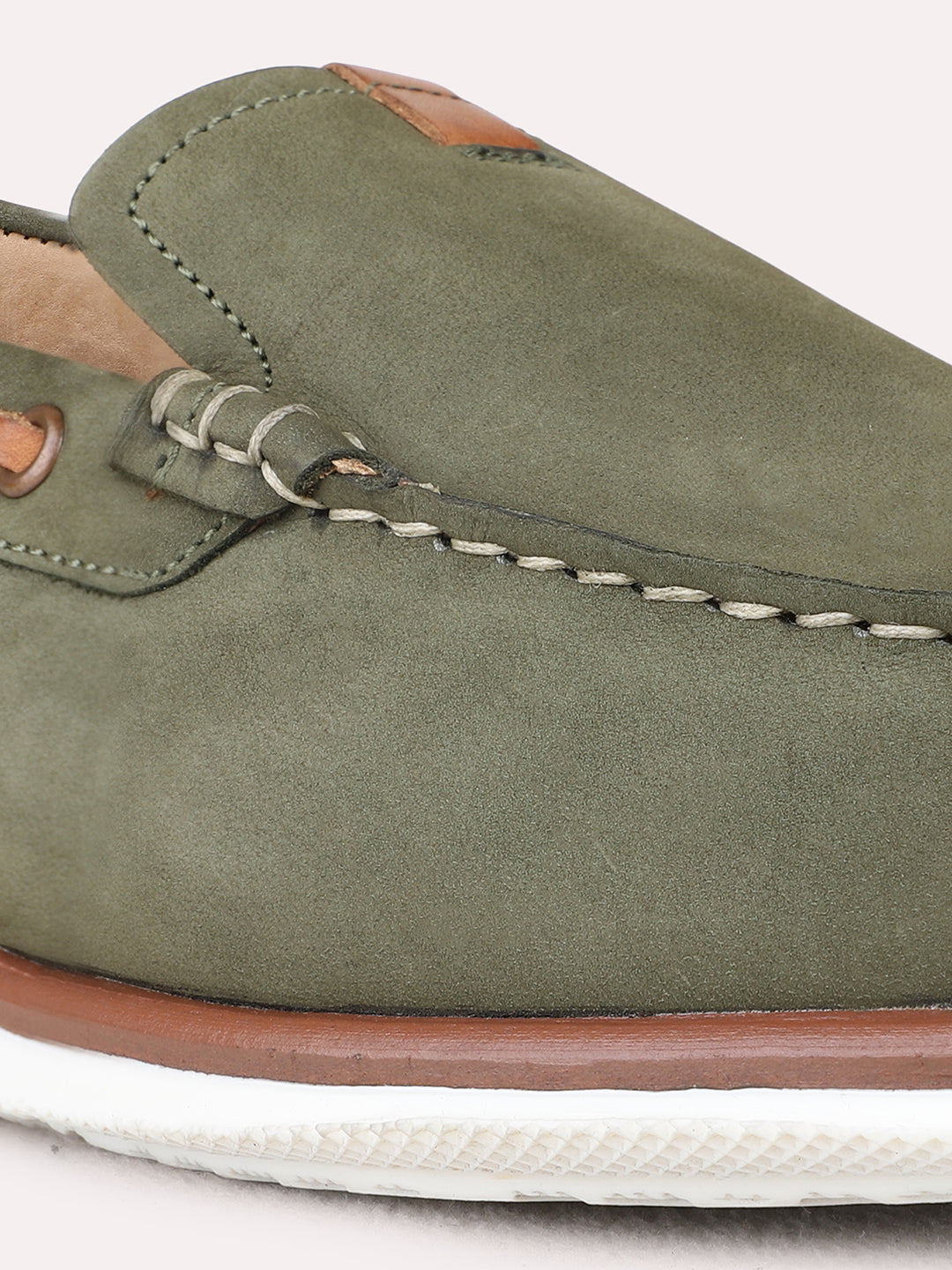 Mens Olive Party Wear Solid Round Toe Loafer Shoes