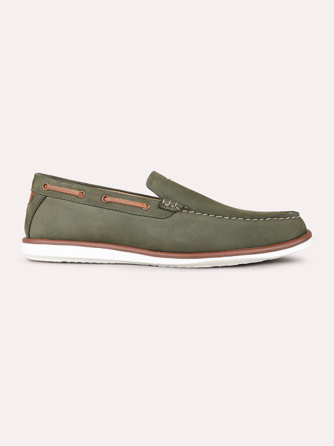 Mens Olive Party Wear Solid Round Toe Loafer Shoes