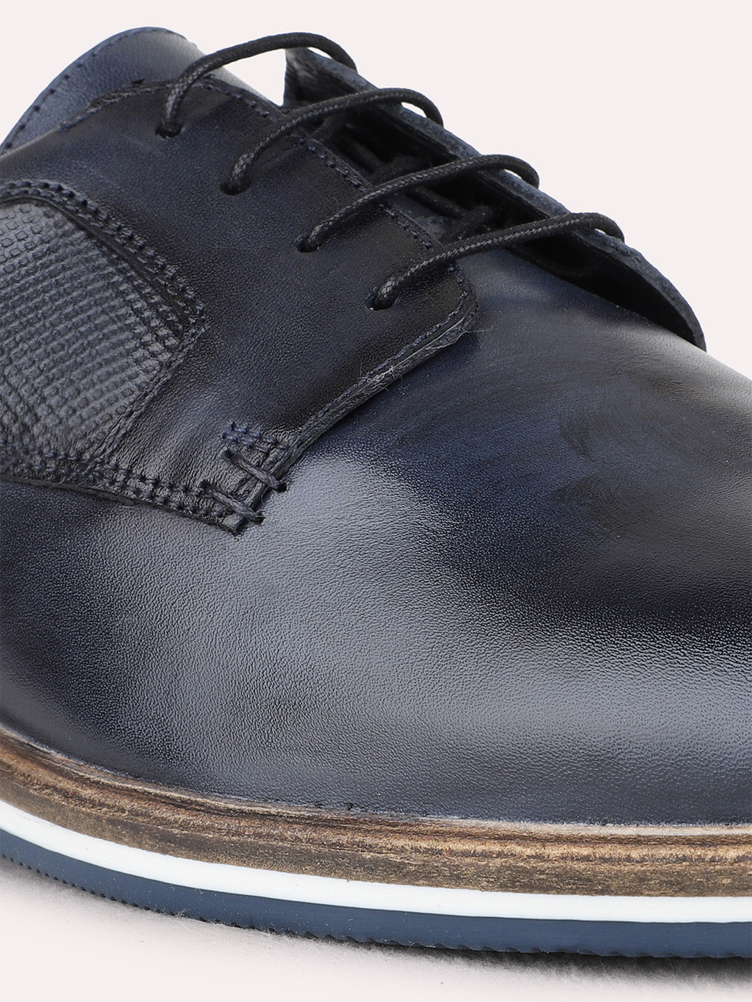 Mens Navy Ethnic Wear Solid Round Toe Derby Shoes