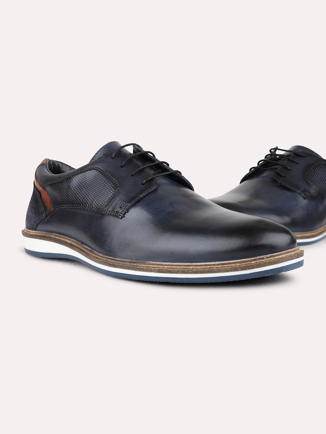 Mens Navy Ethnic Wear Solid Round Toe Derby Shoes