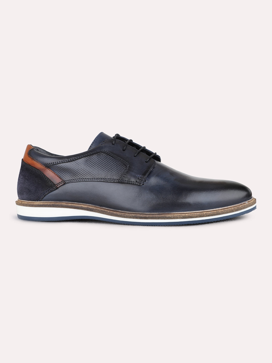 Mens Navy Ethnic Wear Solid Round Toe Derby Shoes