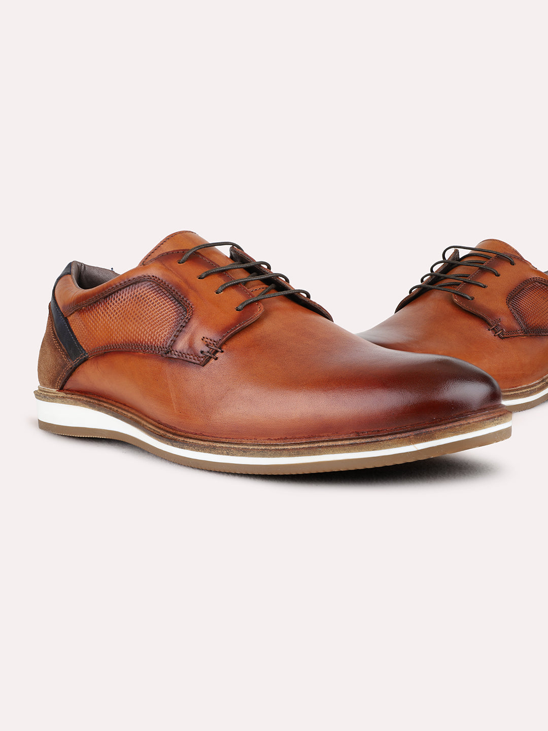 Mens Tan Ethnic Wear Solid Round Toe Derby Shoes