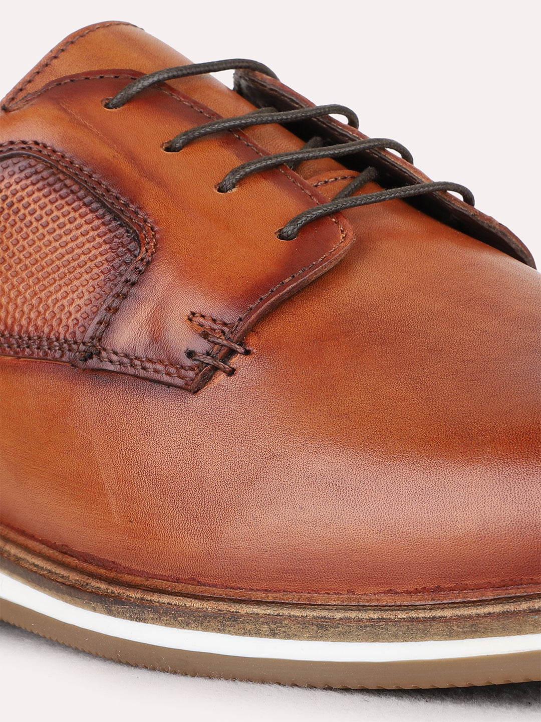 Mens Tan Ethnic Wear Solid Round Toe Derby Shoes
