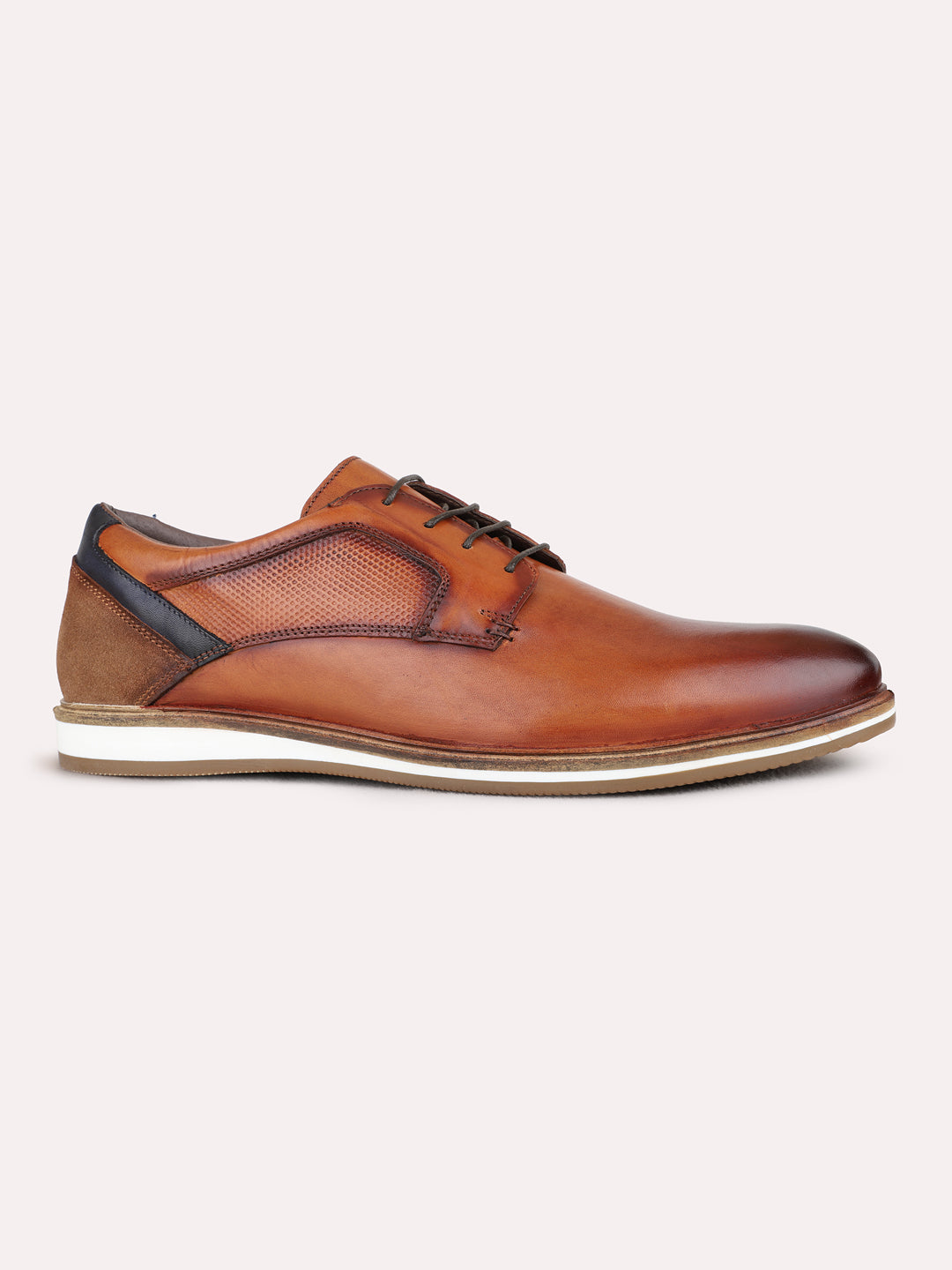 Mens Tan Ethnic Wear Solid Round Toe Derby Shoes
