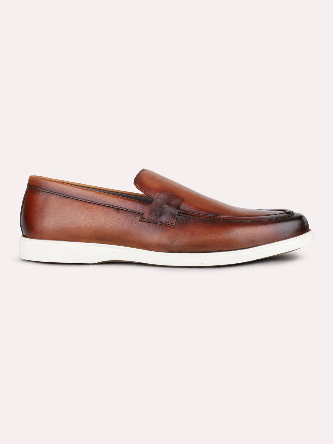 Mens Tan Party Wear Solid Round Toe Loafer Shoes