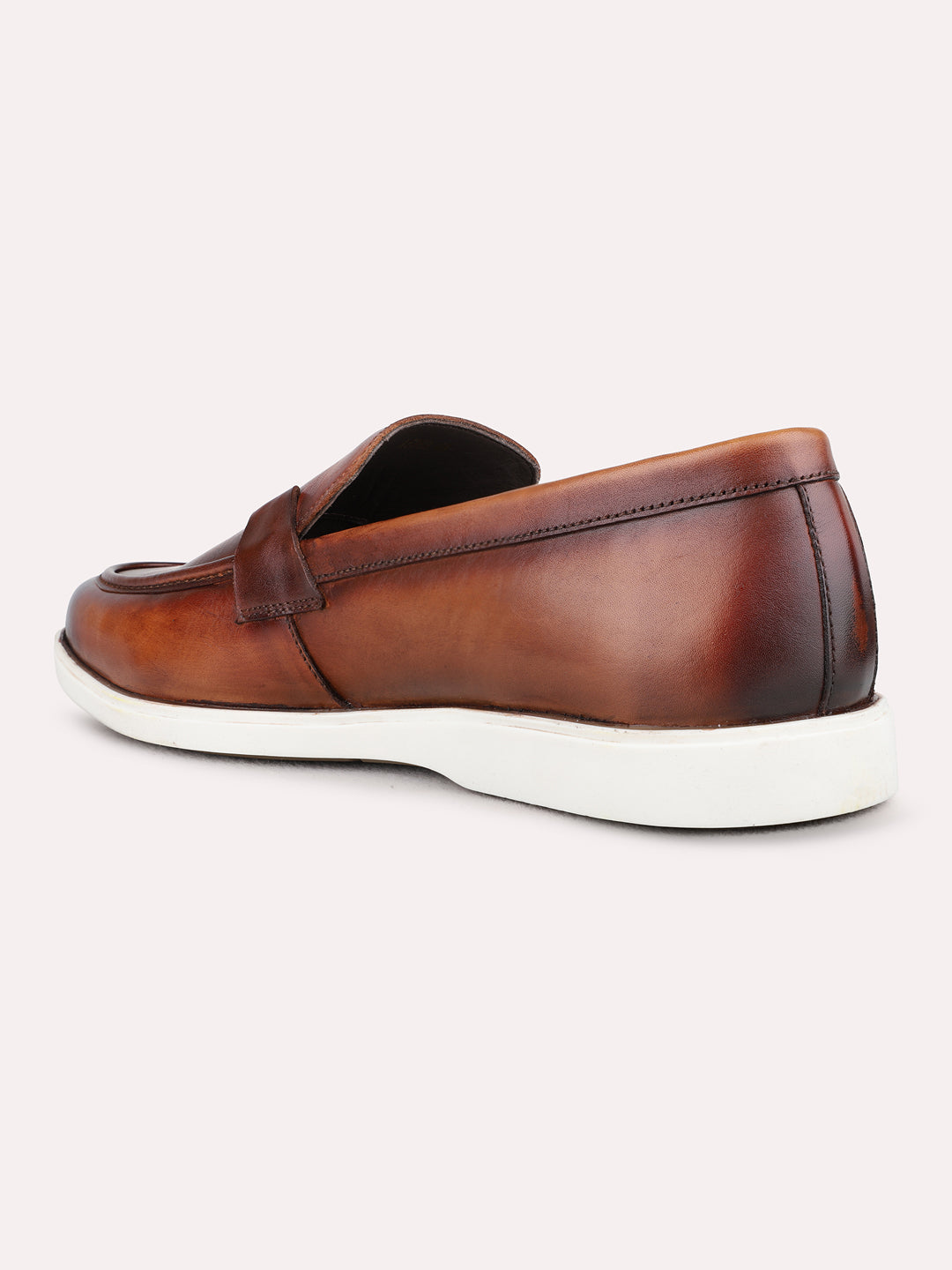 Mens Tan Party Wear Solid Round Toe Loafer Shoes