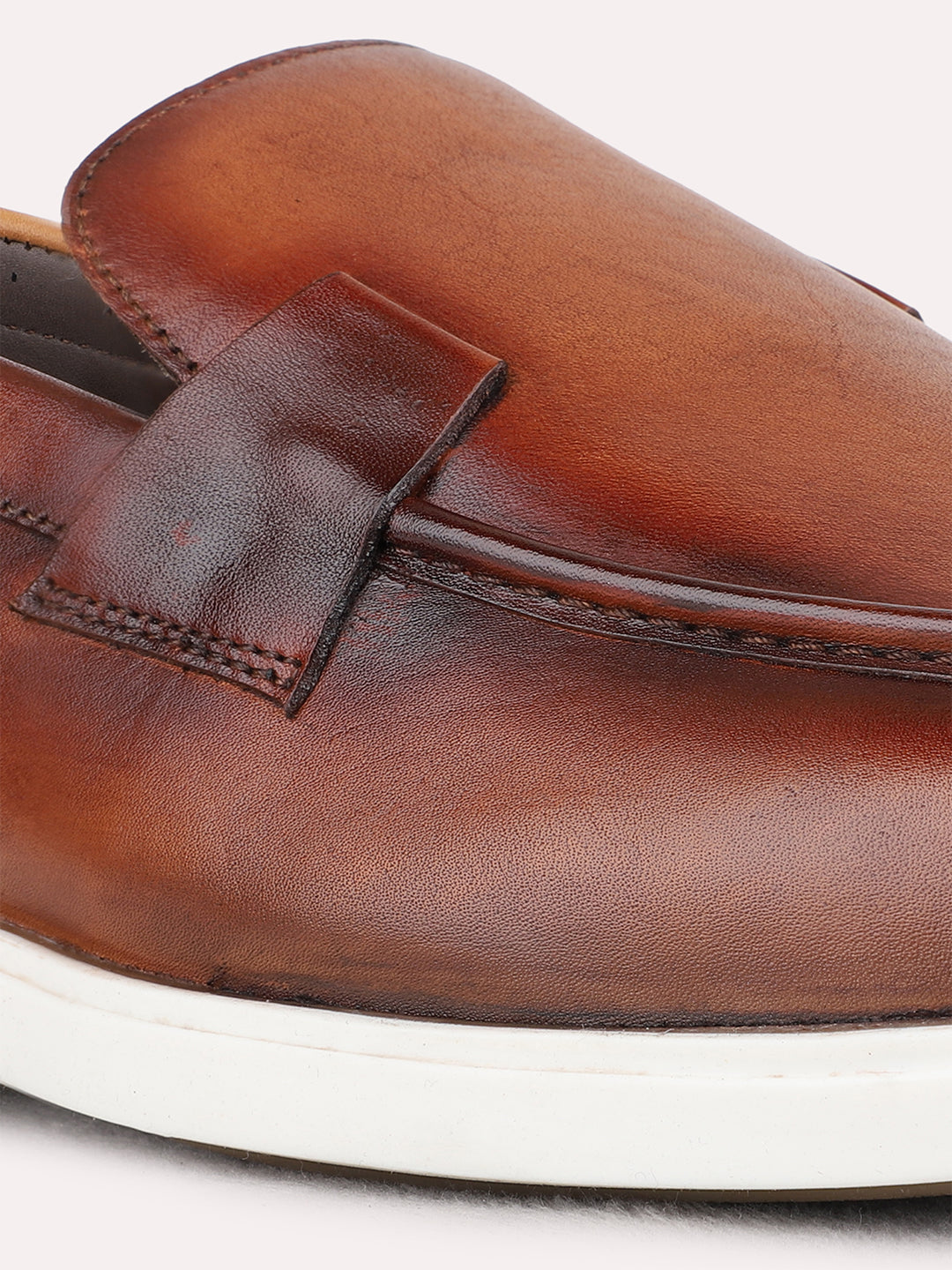 Mens Tan Party Wear Solid Round Toe Loafer Shoes