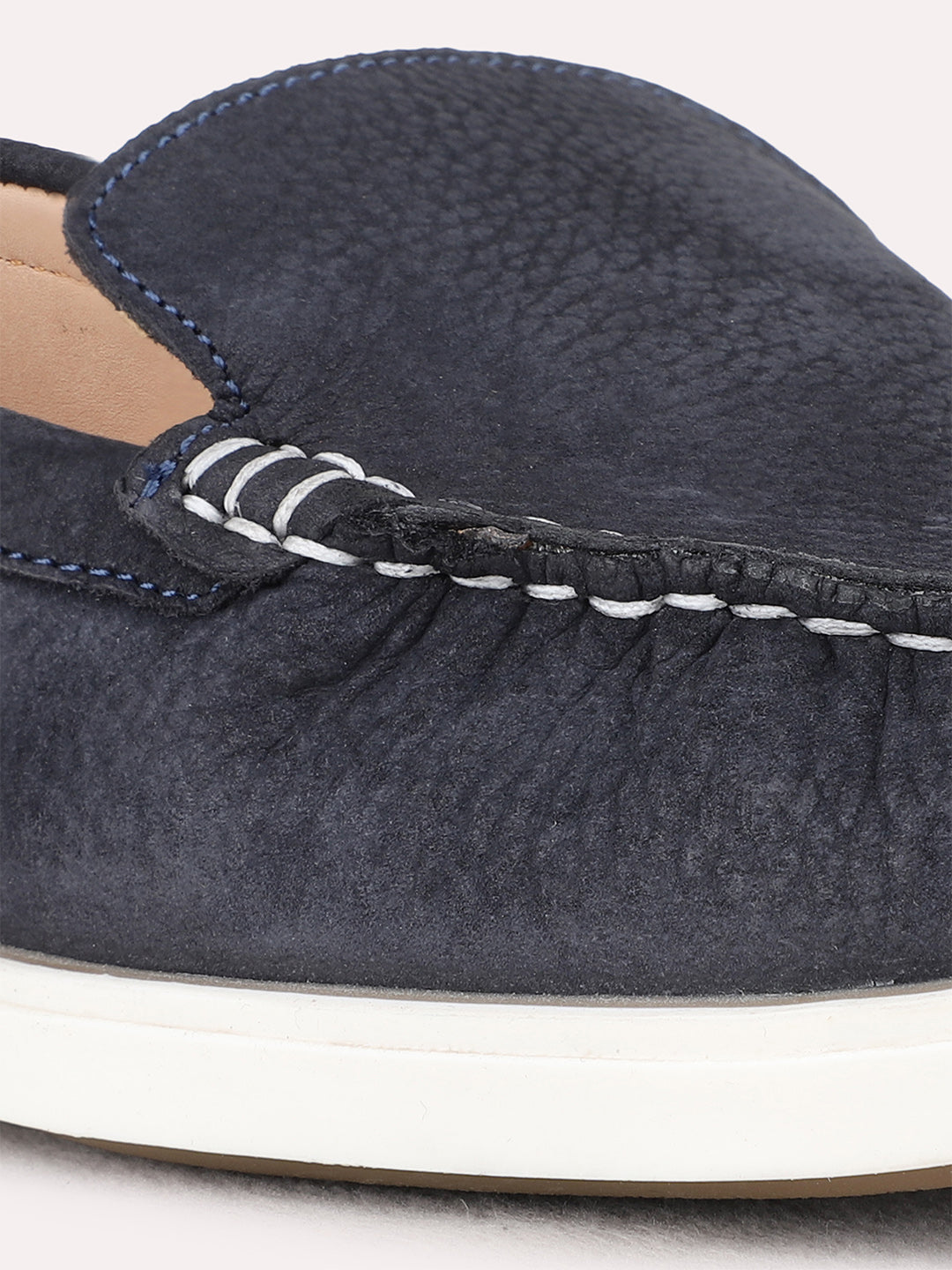 Mens Navy Party Wear Solid Round Toe Loafer Shoes
