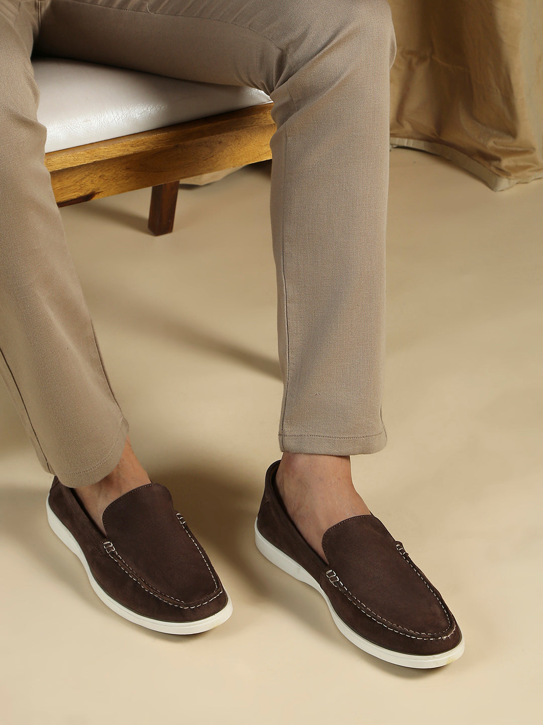 Mens Brown Party Wear Solid Round Toe Loafer Shoes