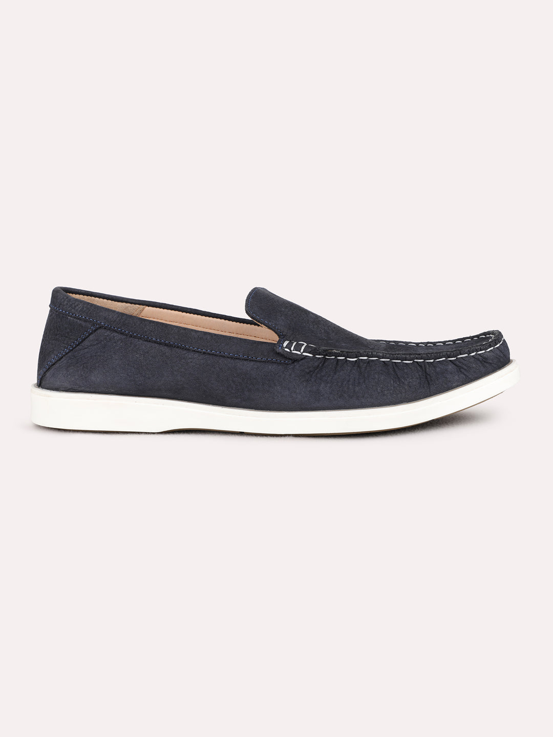 Mens Navy Party Wear Solid Round Toe Loafer Shoes