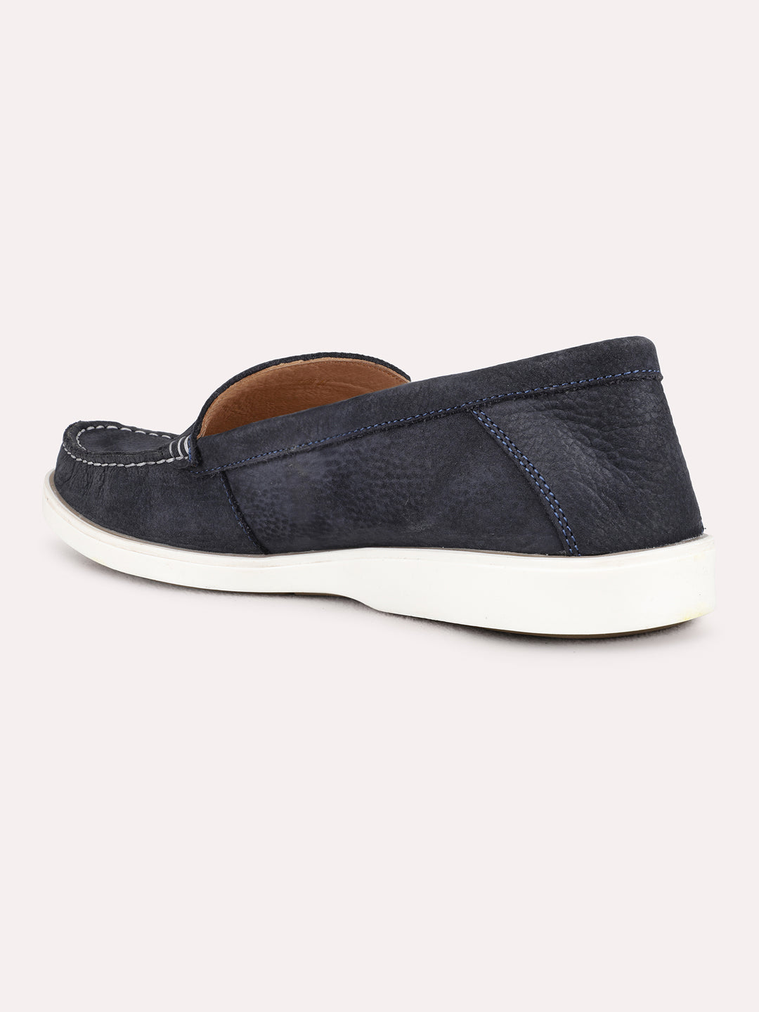 Mens Navy Party Wear Solid Round Toe Loafer Shoes