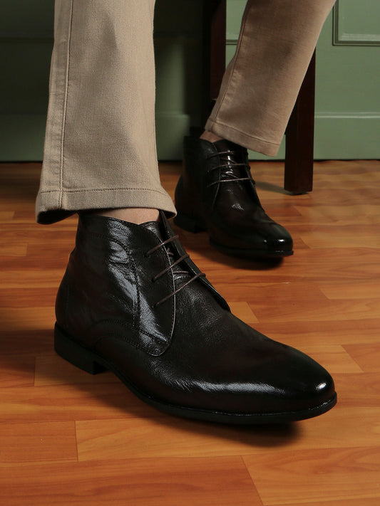 Mens Brown Party Wear Solid Round Toe Outdoor Boots