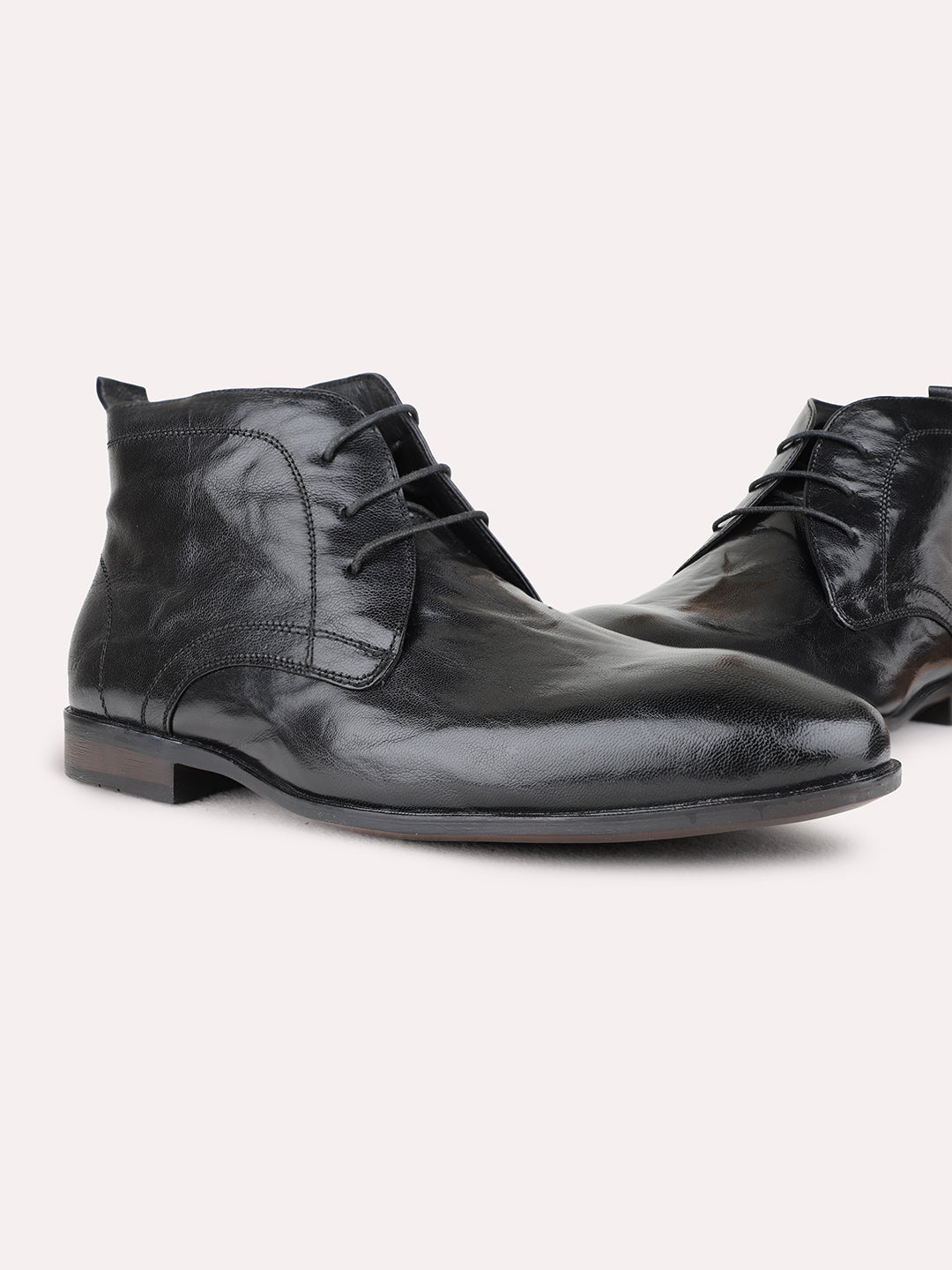 Mens Black Party Wear Solid Round Toe Outdoor Boots