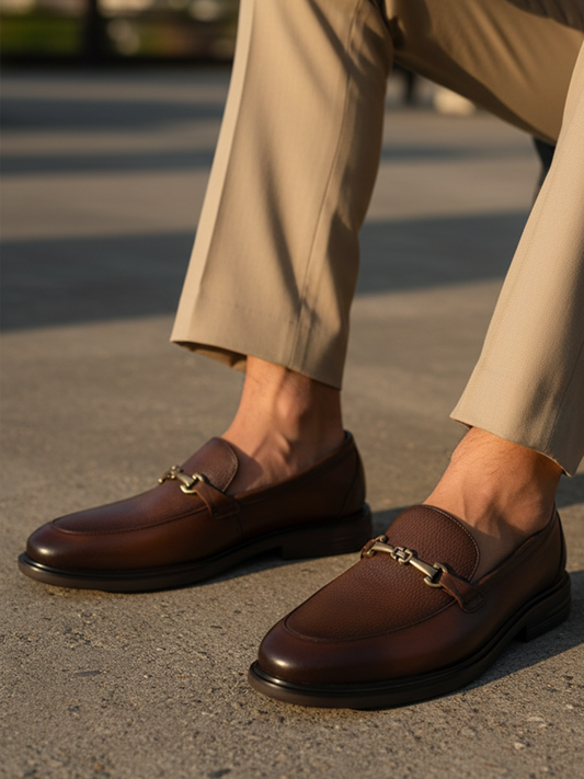 Mens Tan Formal Solid Narrow Toe Loafers Shoe