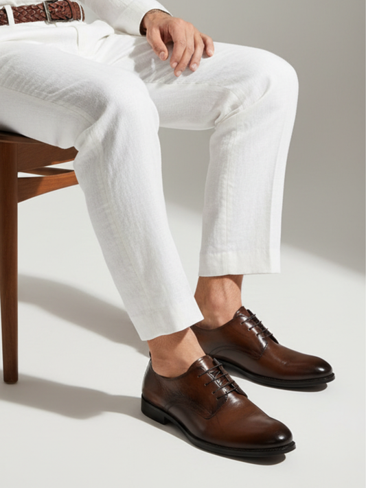 Mens Brown Formal Solid Narrow Toe Shoe Lace-up Shoe