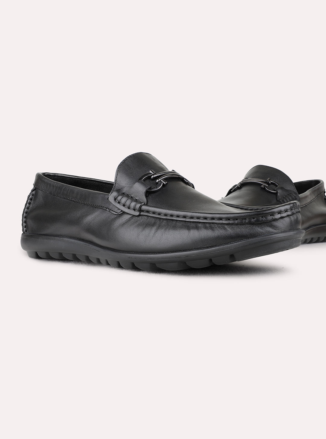 Mens Black Casual Solid Square Toe Loafers Shoe