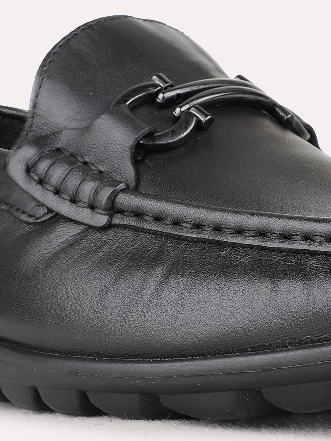 Mens Black Casual Solid Square Toe Loafers Shoe