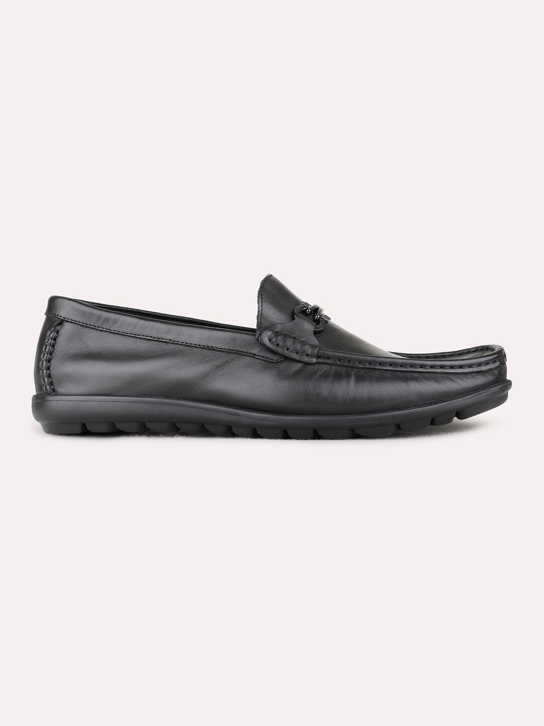 Mens Black Casual Solid Square Toe Loafers Shoe