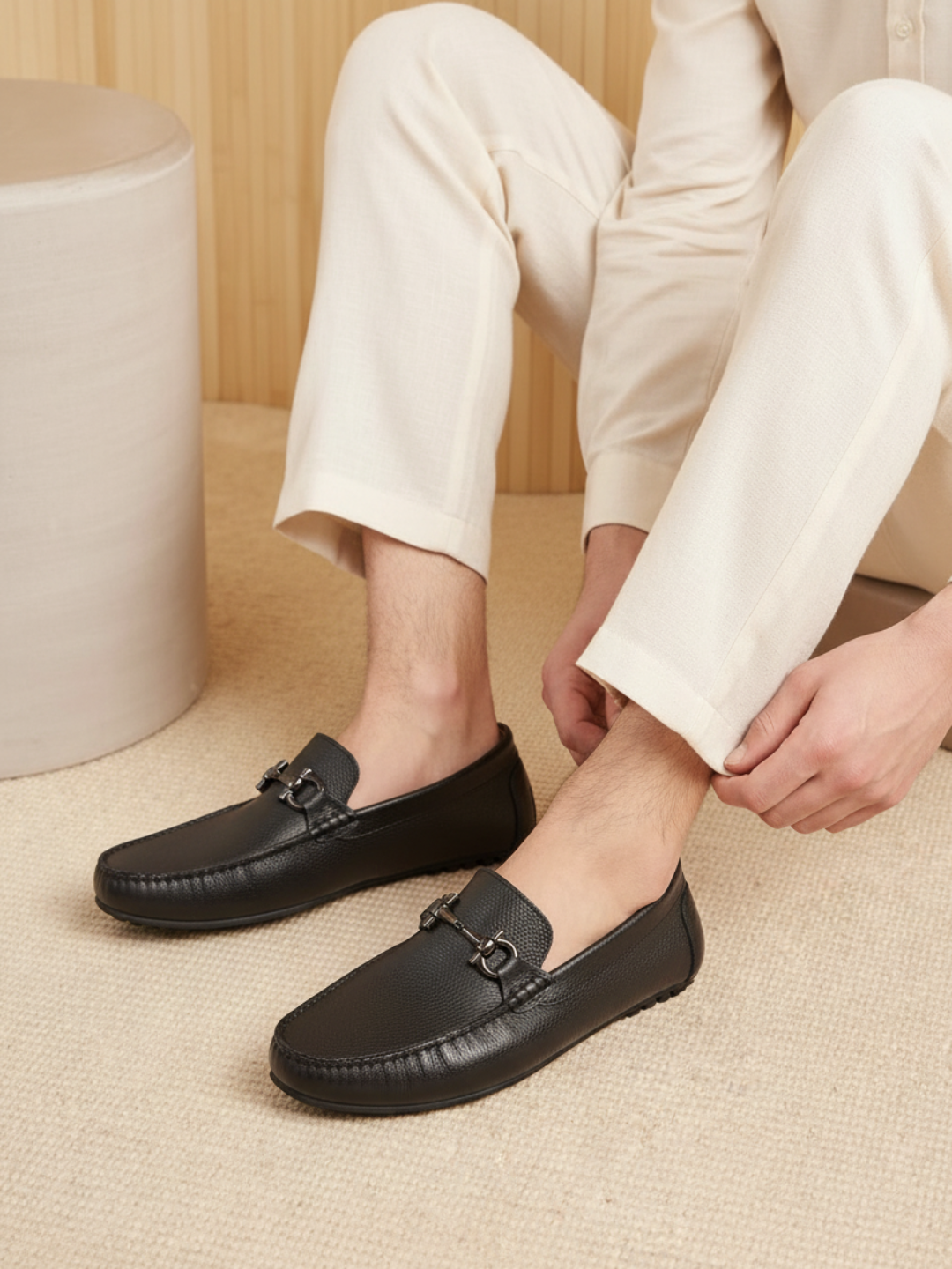 Mens Black Casual Solid Square Toe Loafers Shoe