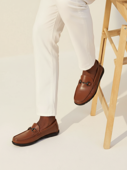 Mens Tan Casual Solid Square Toe Loafers Shoe