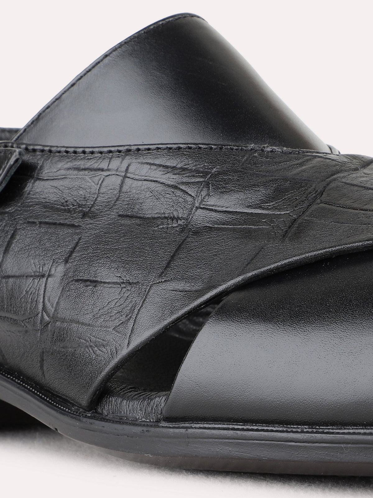 Mens Black Casual Solid Round Toe Sandals