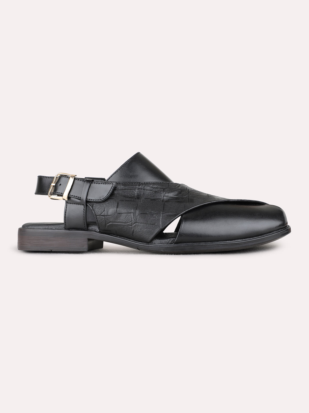 Mens Black Casual Solid Round Toe Sandals
