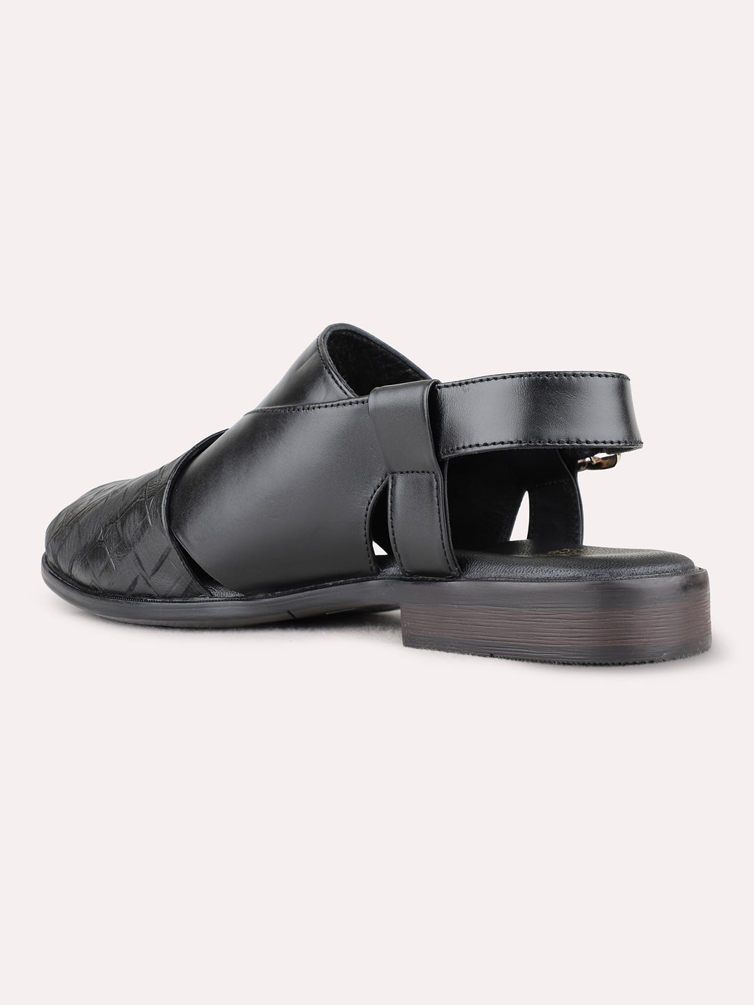 Mens Black Casual Solid Round Toe Sandals
