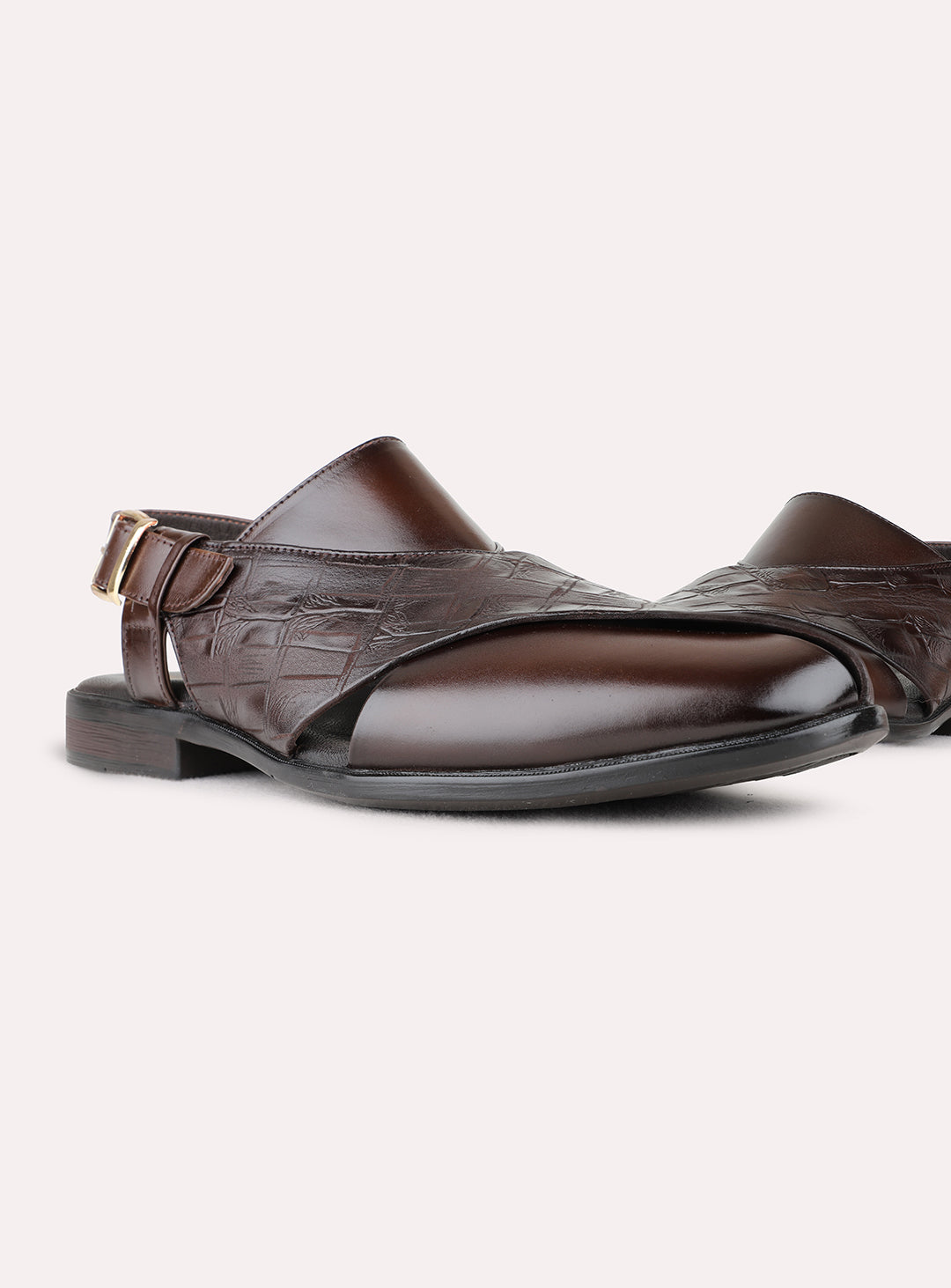 Mens Brown Casual Solid Round Toe Sandals