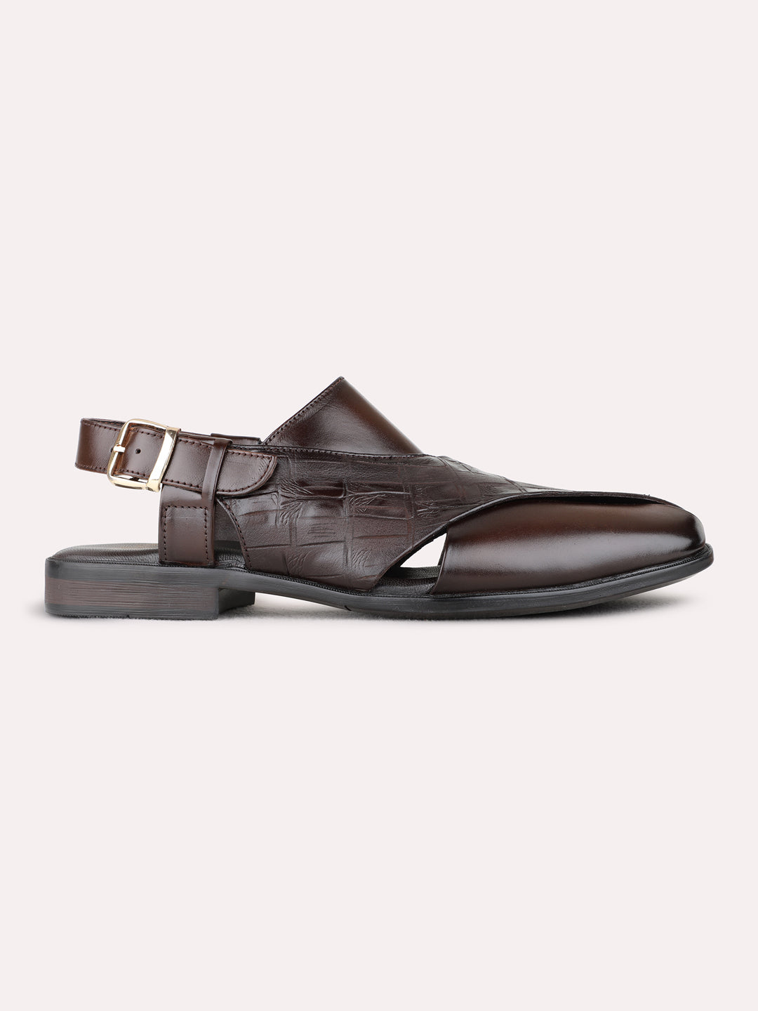 Mens Brown Casual Solid Round Toe Sandals