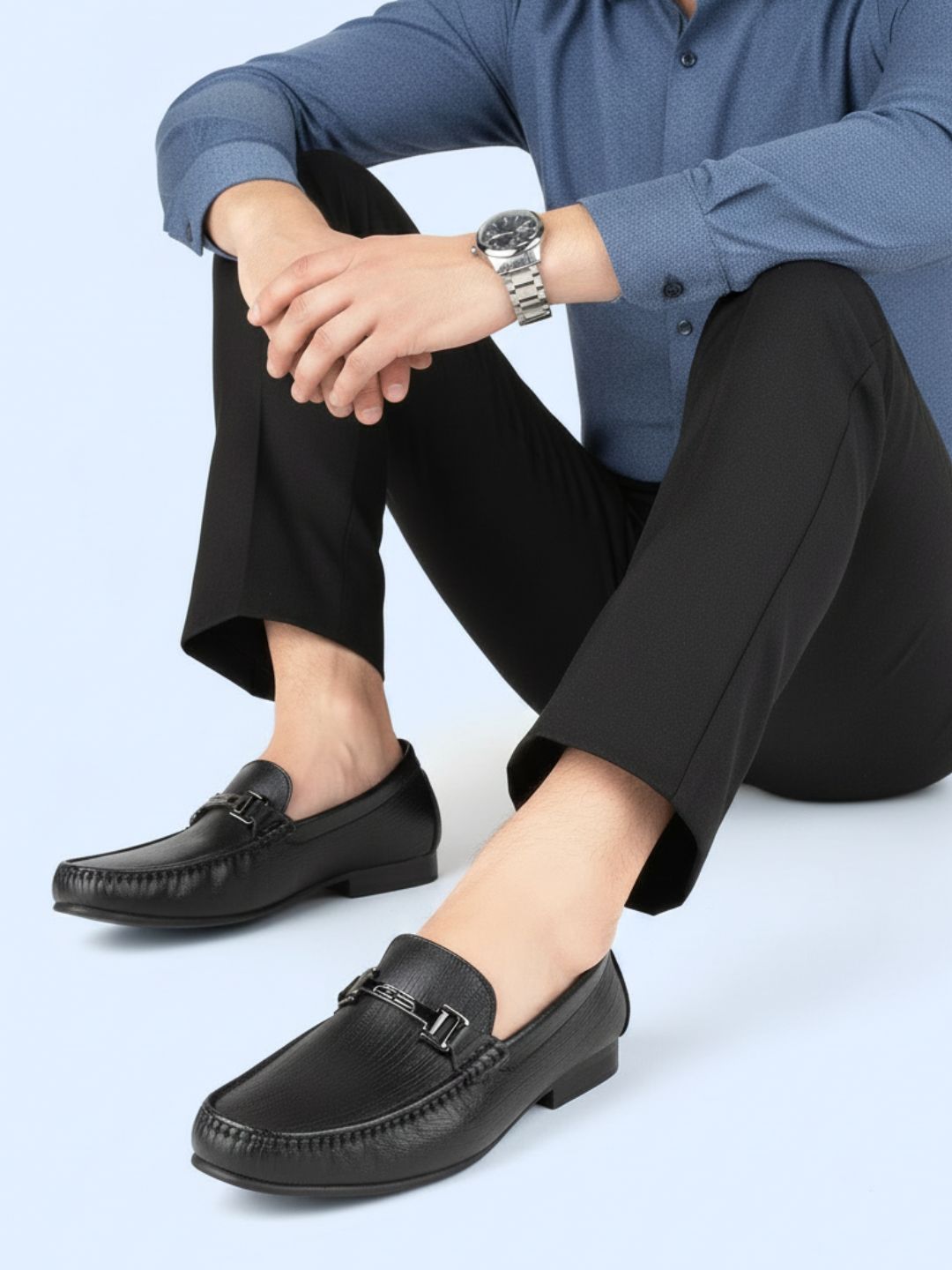 Mens Black Casual Solid Pattern Square Toe Shape Loafers