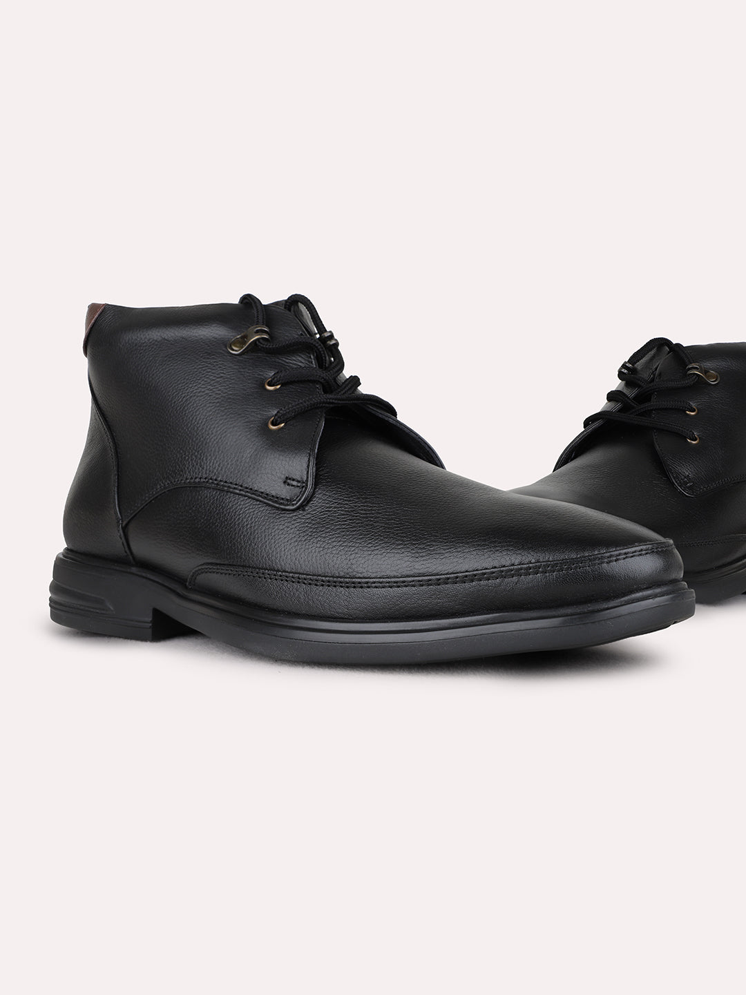 Mens Black Casual Solid Pattern Round Toe Boots