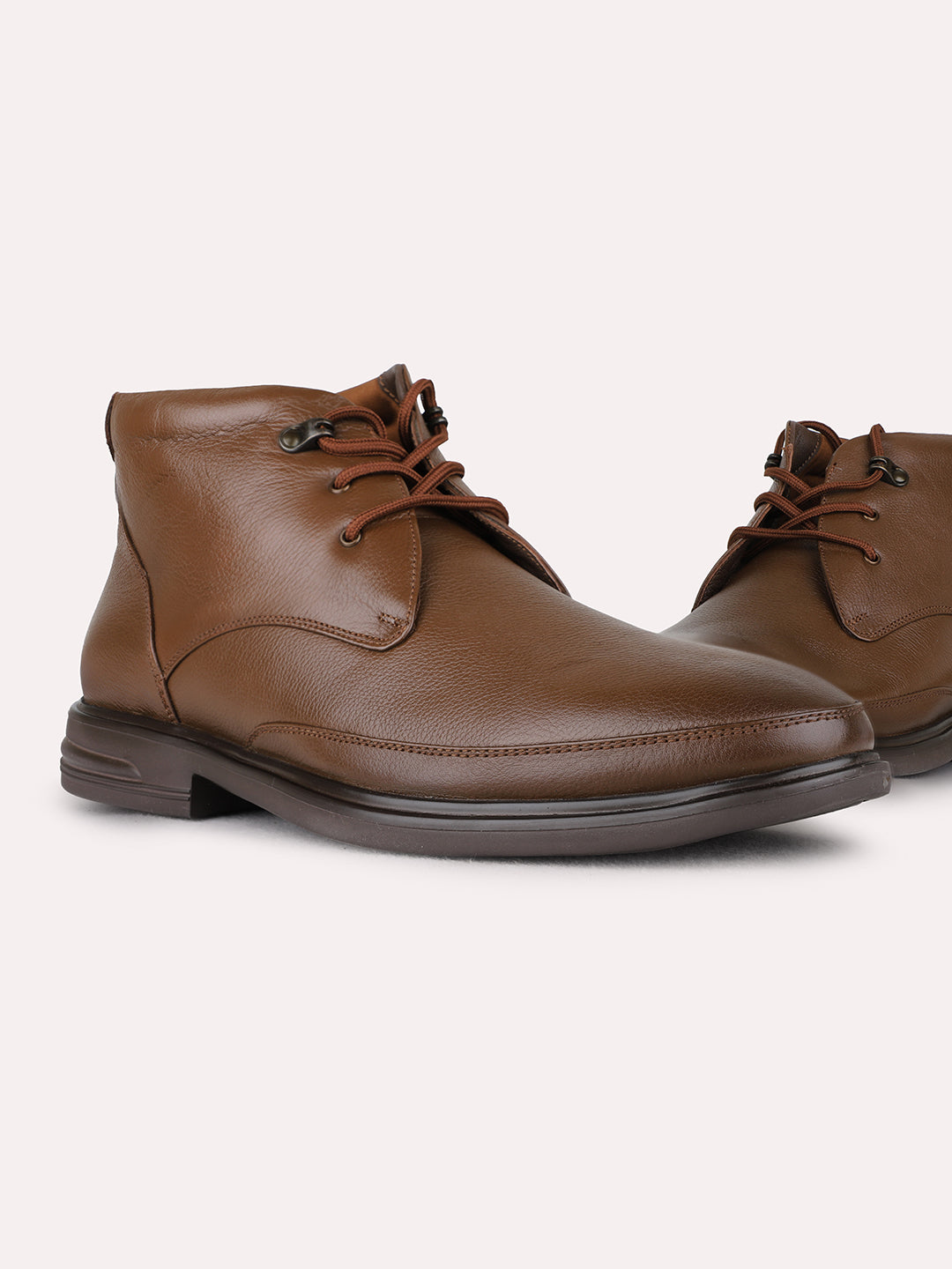 Mens Brown Casual Solid Pattern Round Toe Boots