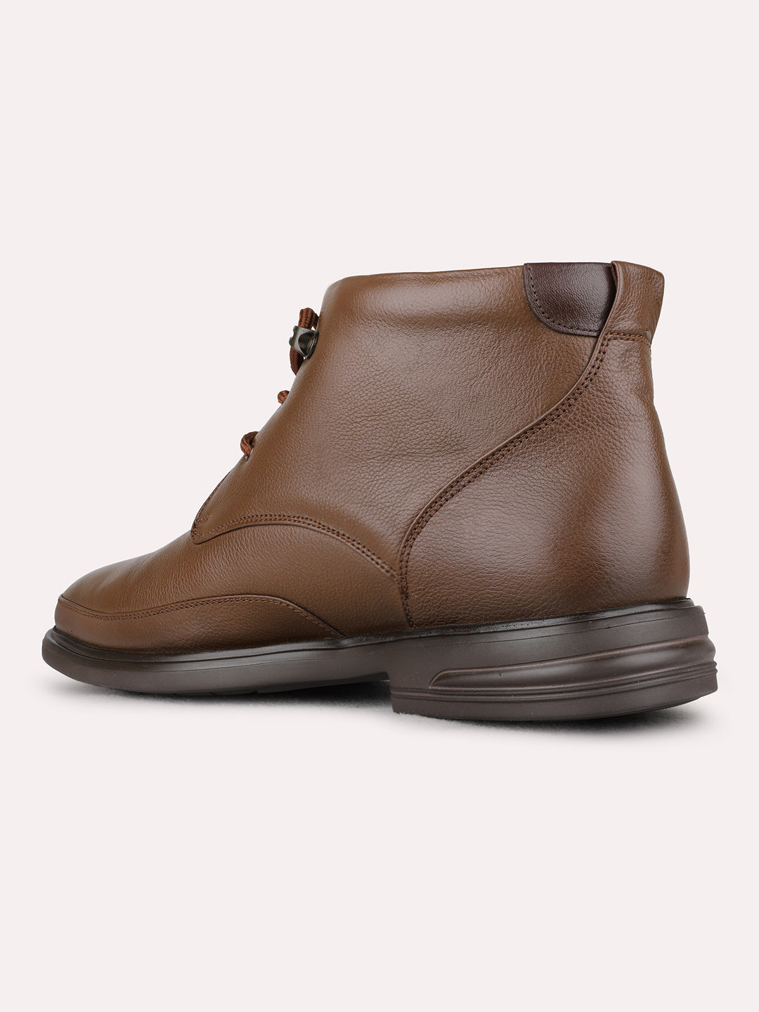 Mens Brown Casual Solid Pattern Round Toe Boots