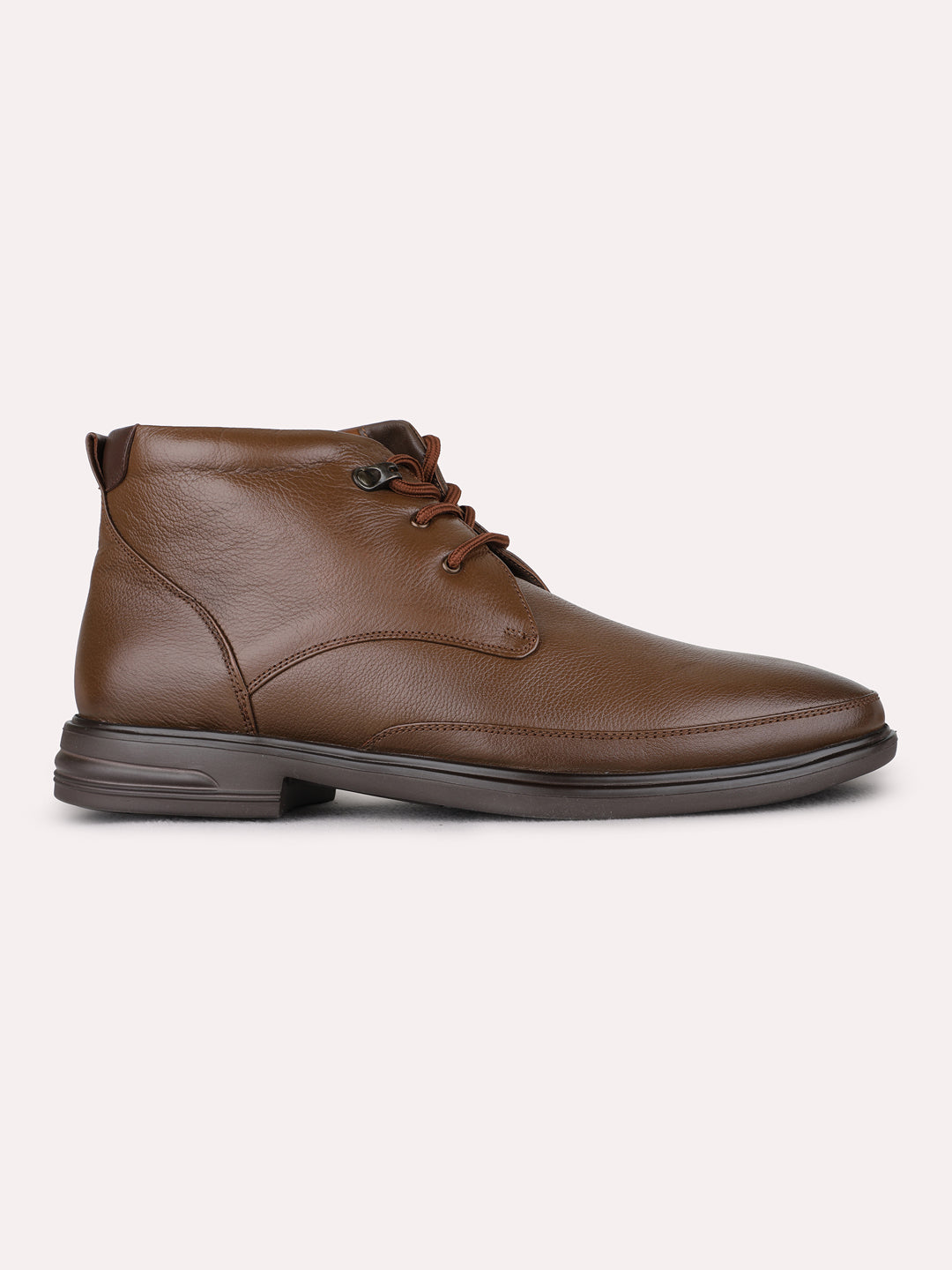 Mens Brown Casual Solid Pattern Round Toe Boots