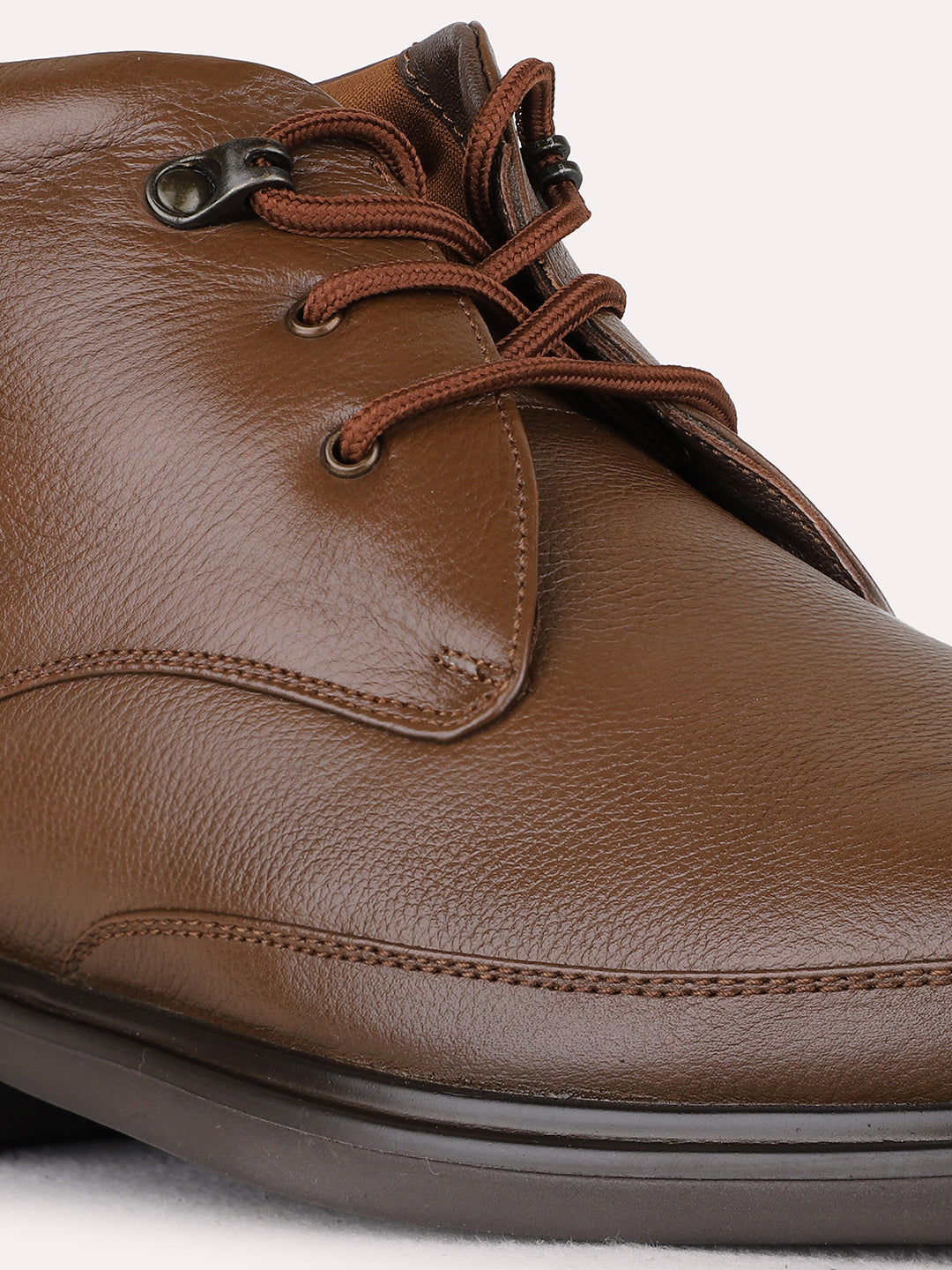 Mens Brown Casual Solid Pattern Round Toe Boots