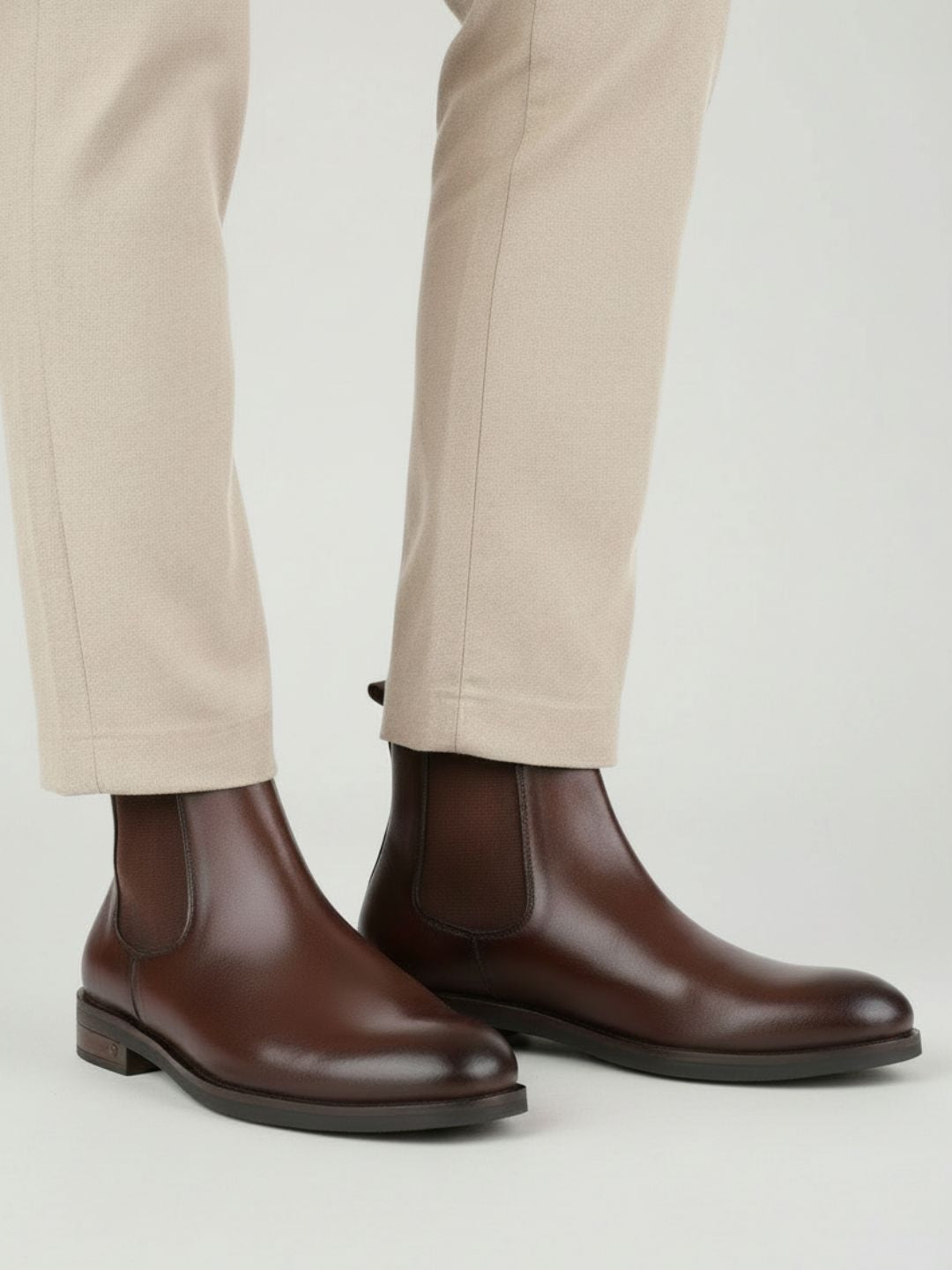 Mens Brown Casual Solid Round Toe Boots