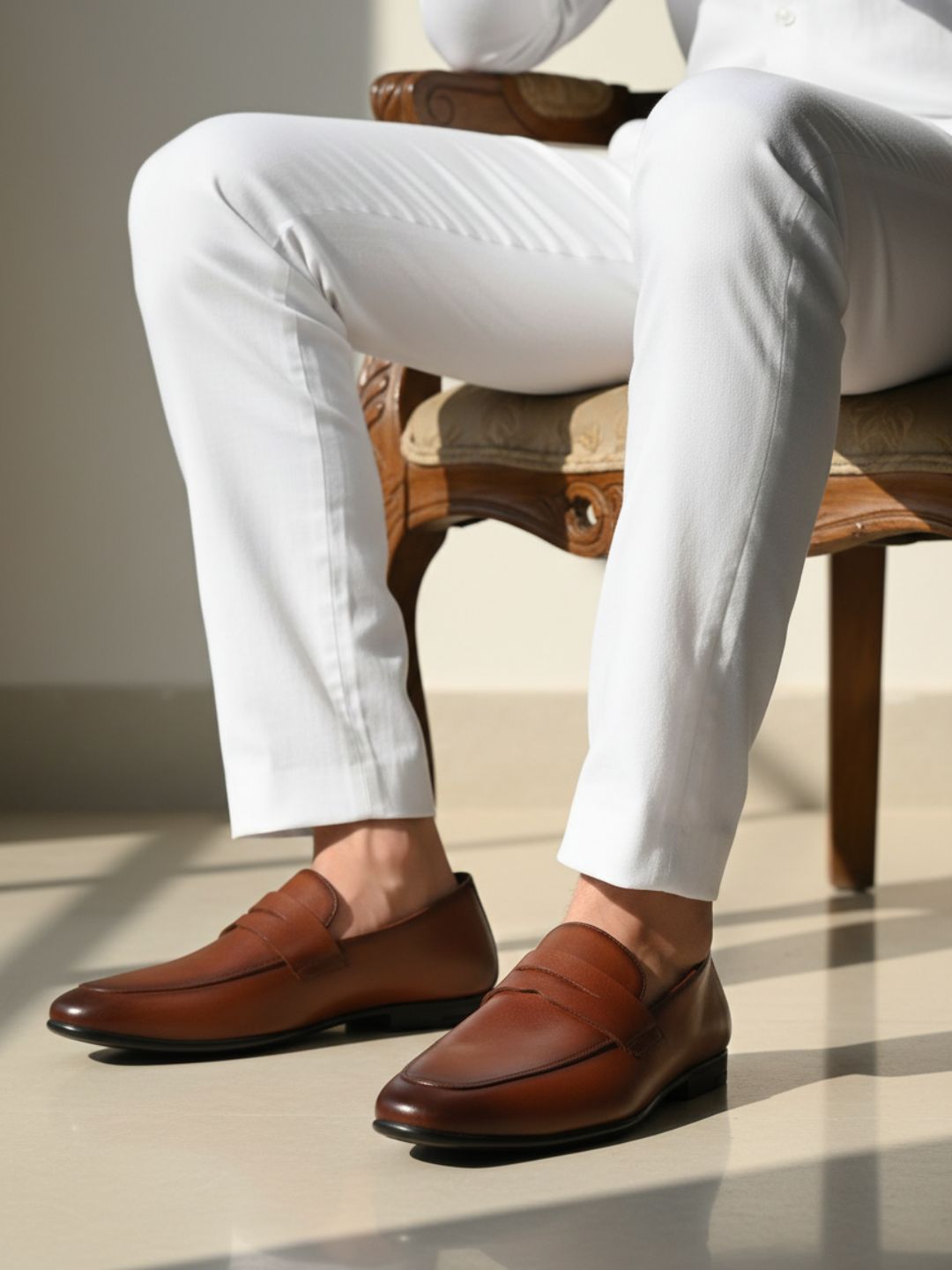 Mens Brown Formal Solid Pointed Toe Moccasin