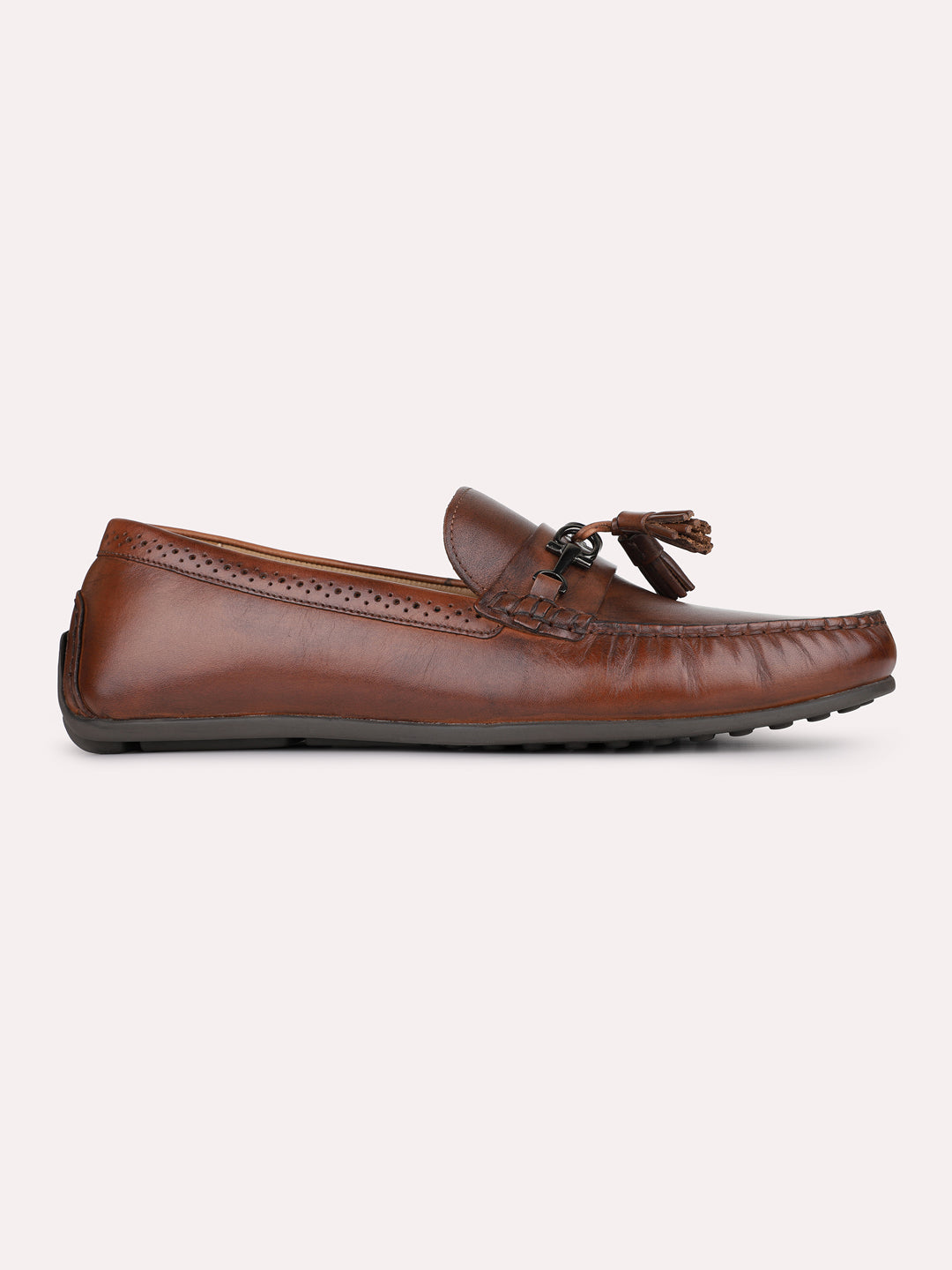 Mens Tan Casual Solid Round Toe Loafers