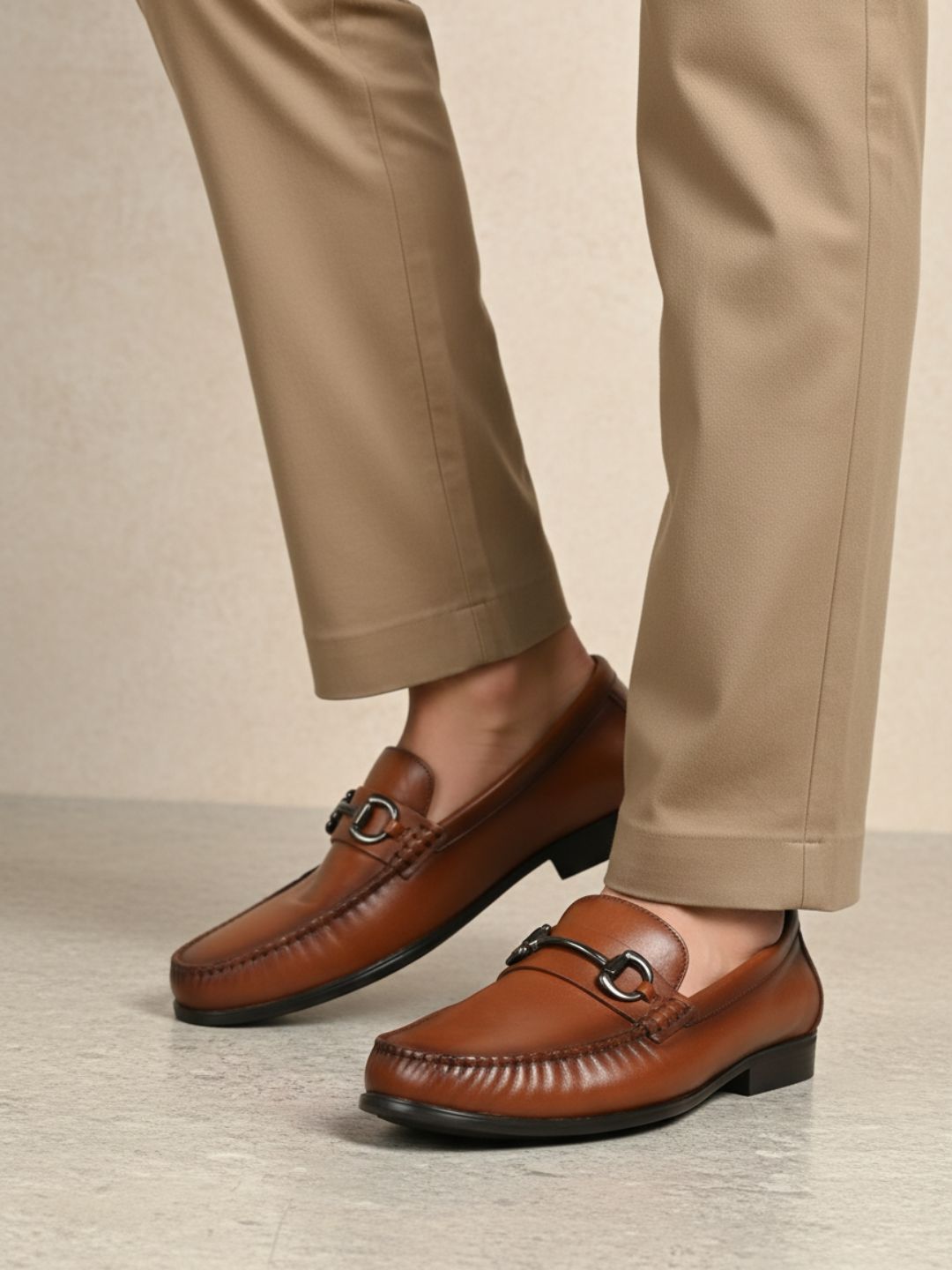 Mens Tan Formal Solid Square Toe Loafers