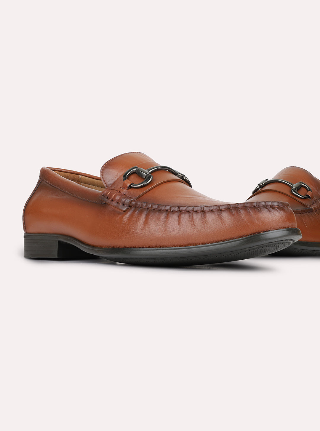 Mens Tan Formal Solid Square Toe Loafers