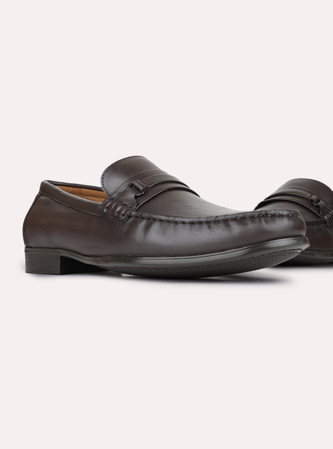 Mens Brown Formal Solid Square Toe Loafers