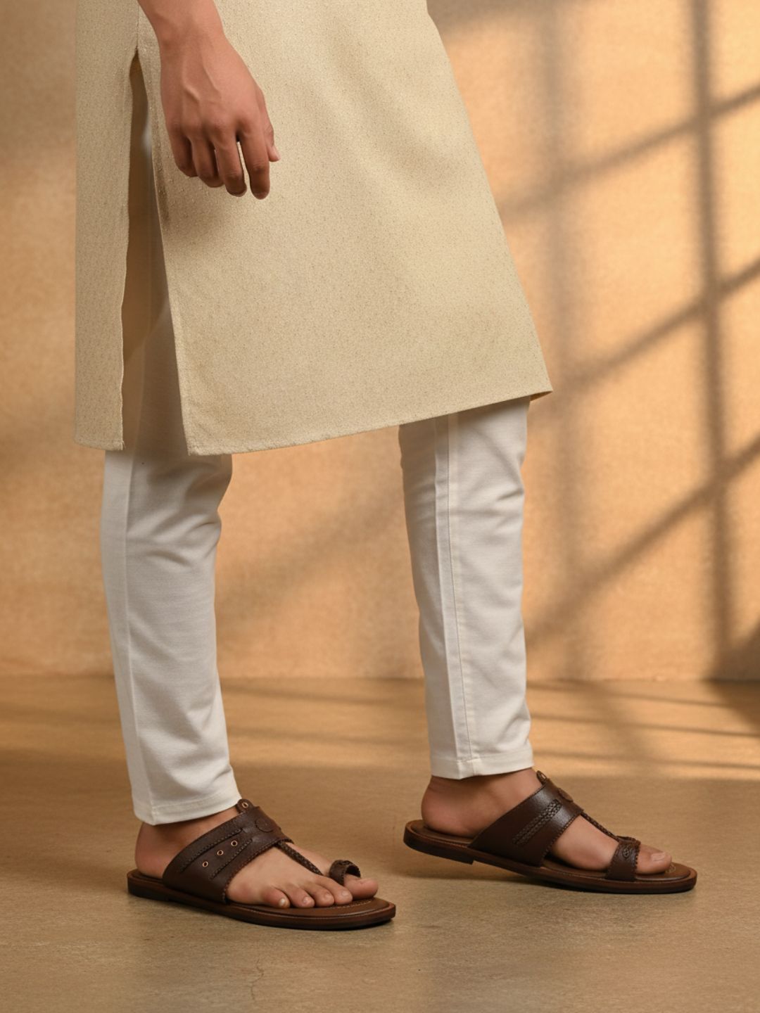 Mens Brown Casual Solid One Toe Slip-On Flats
