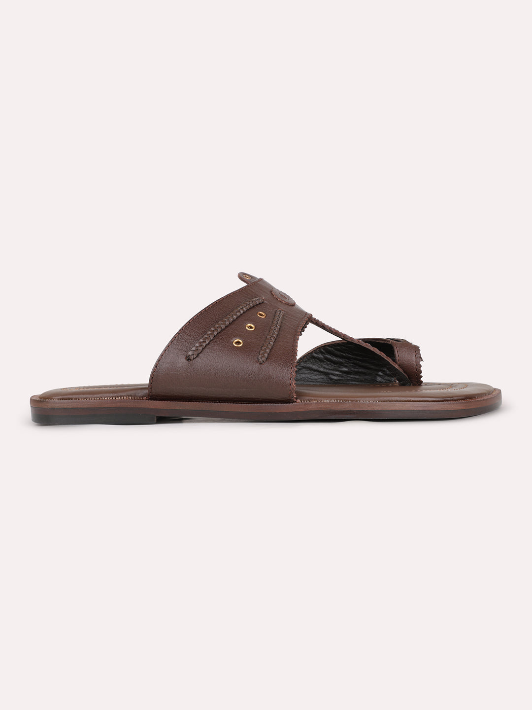 Mens Brown Casual Solid One Toe Slip-On Flats