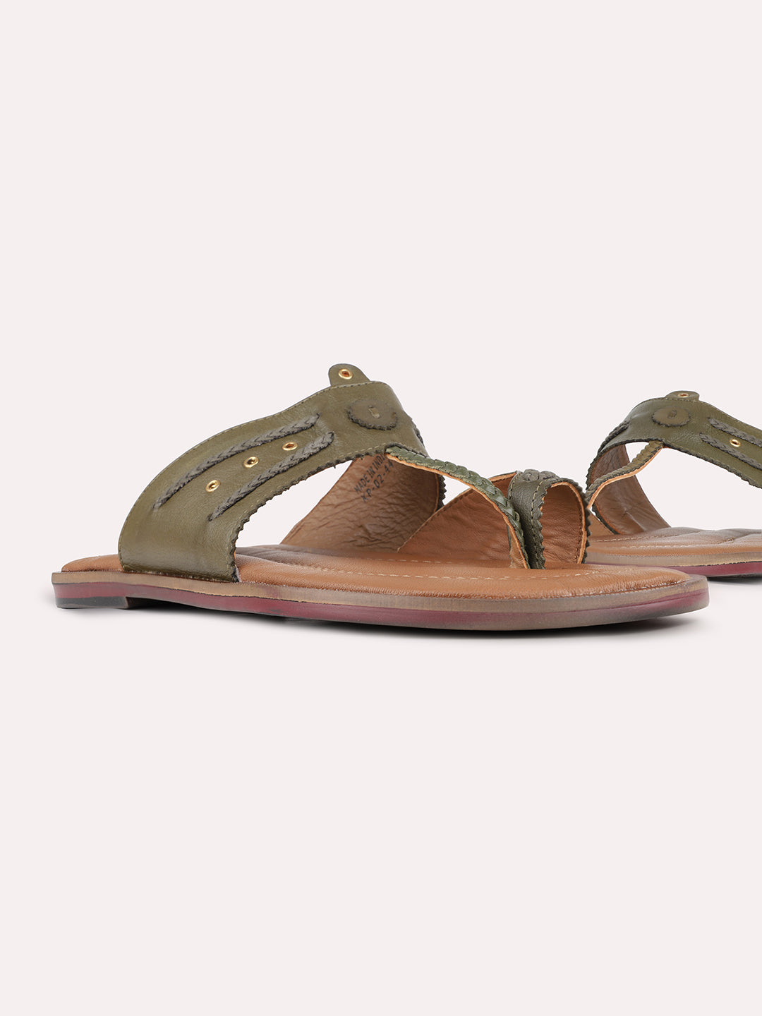 Mens Olive Casual Solid Round Toe Slip-On Flats