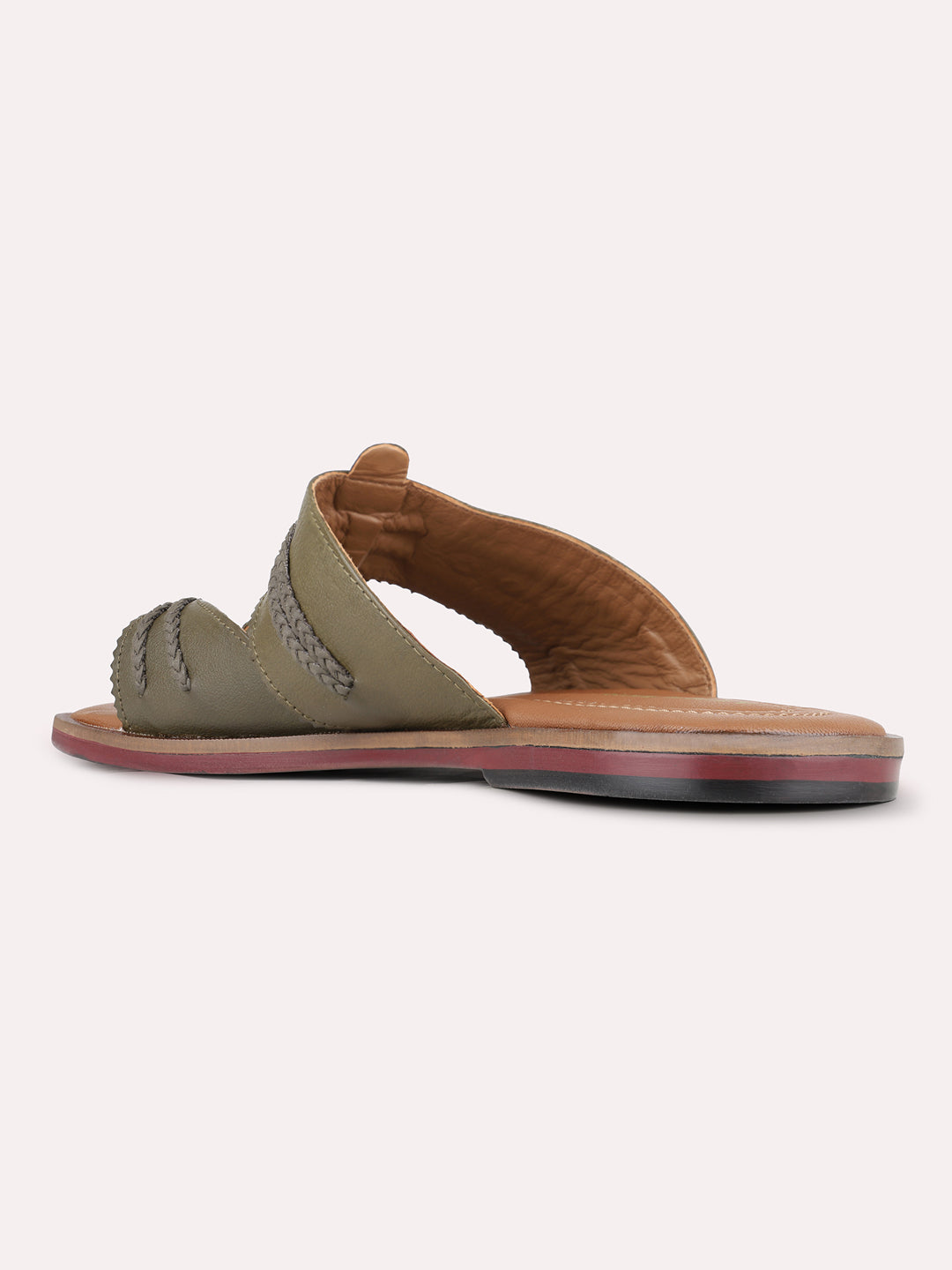 Mens Olive Casual Solid Round Toe Slip-On Flats